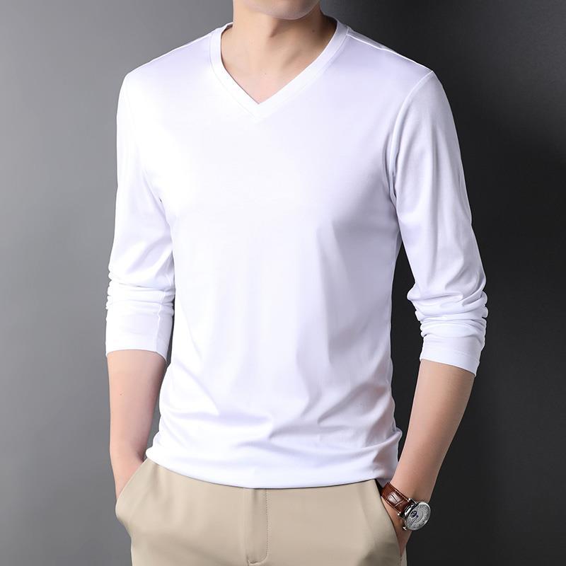 Undershirt Crew Neck - Bergaya 2023 V-Neck lengan panjang kaus